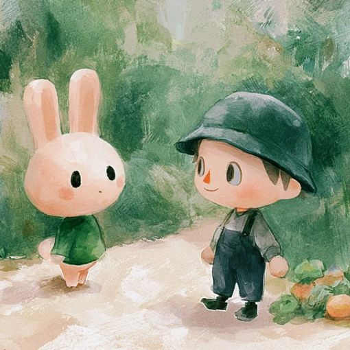 Painted character with a rabbit