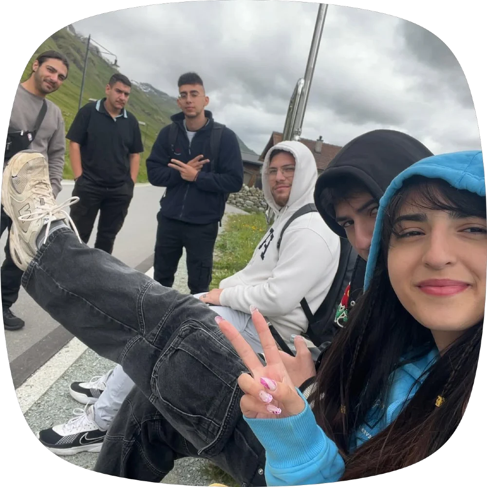 Effy and fellow travelers posing together outdoors