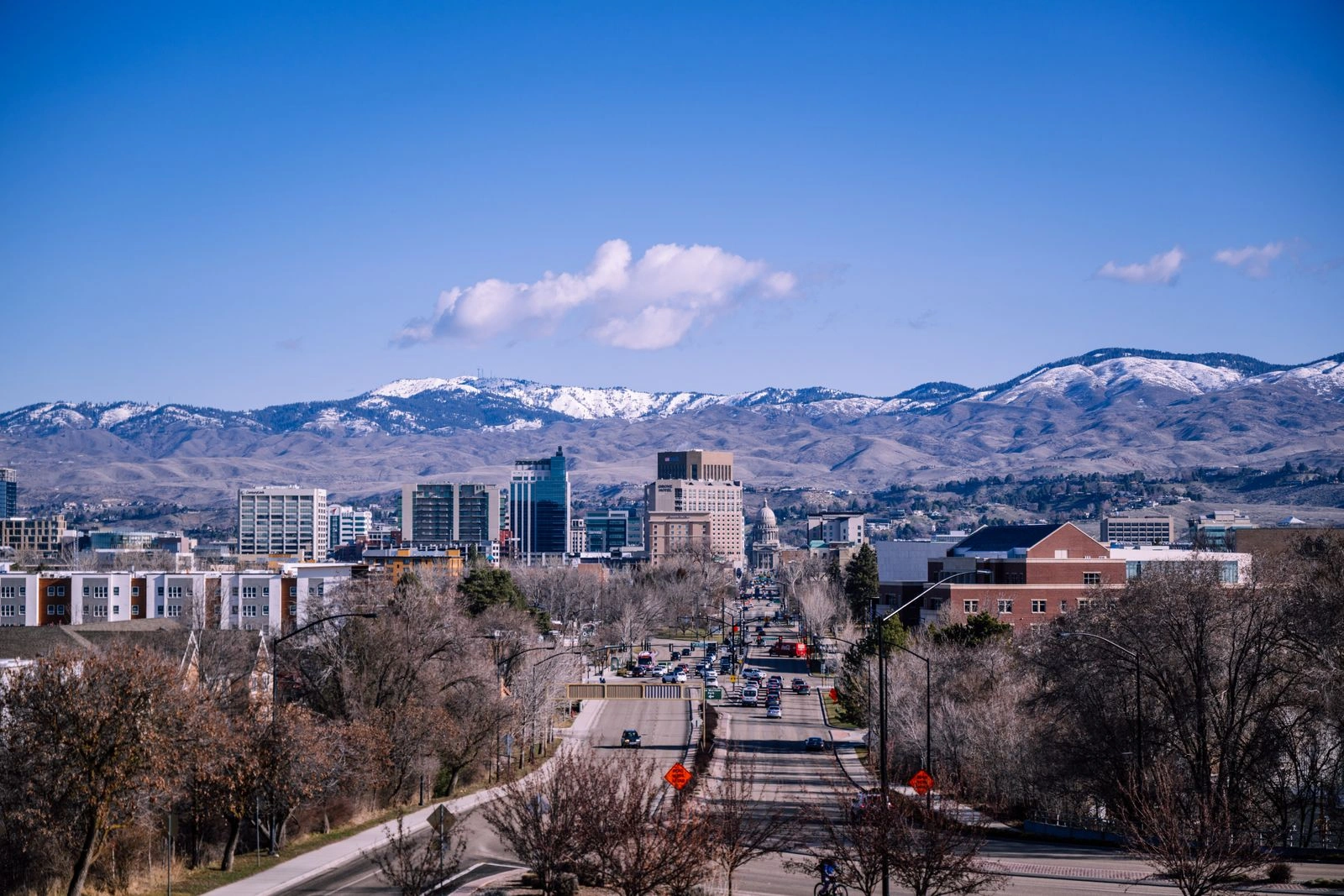 Downtown Boise with the foothills behind