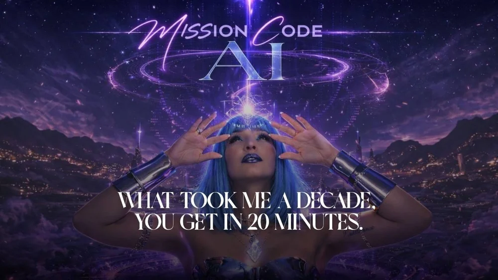 Mission Code AI artwork featuring Melissa Ruiz in a violet celestial landscape