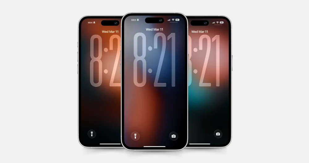 Luminara gradient wallpapers displayed across three phones