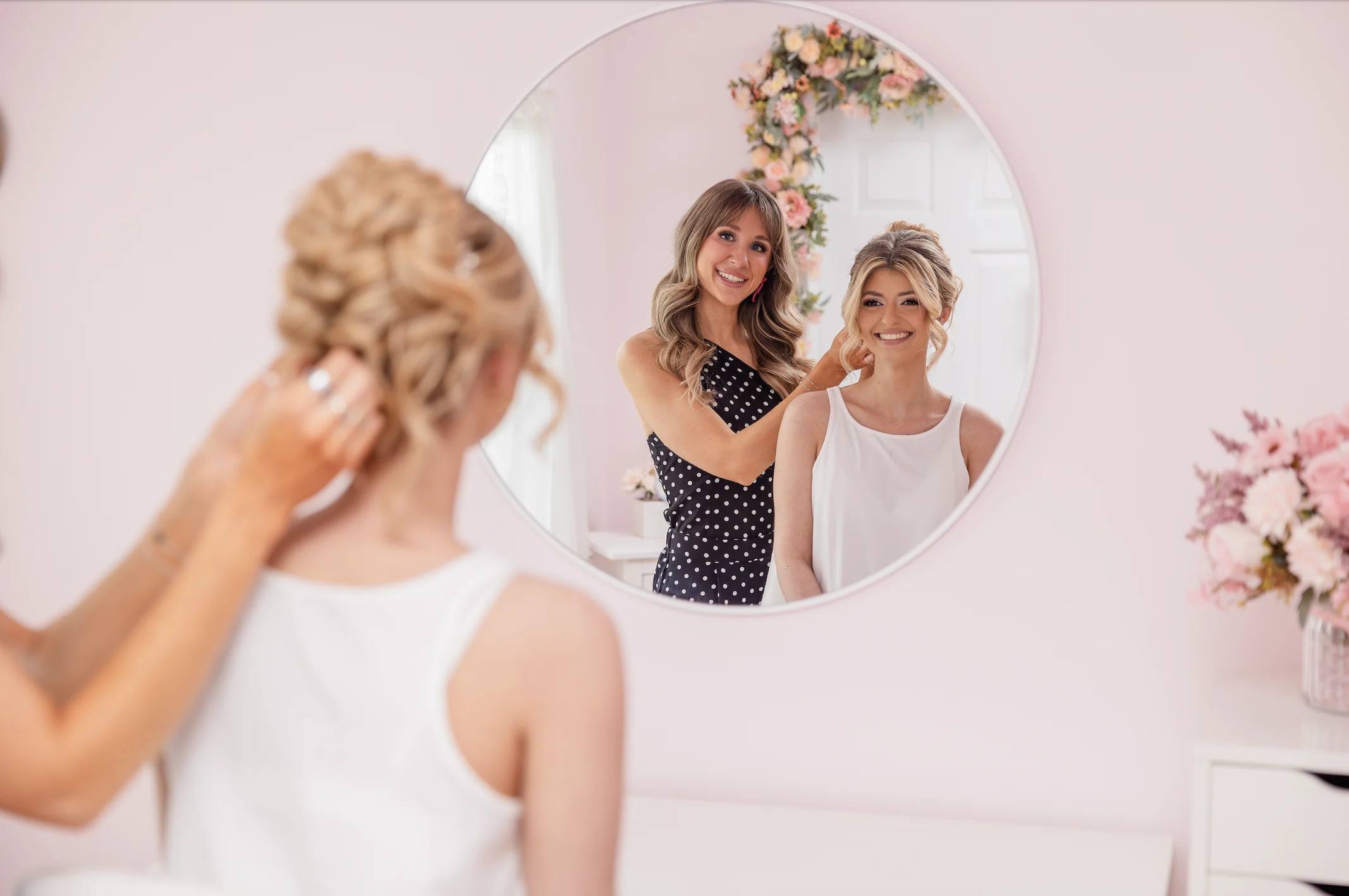 Finished soft-glam bridal hair and makeup by Becki