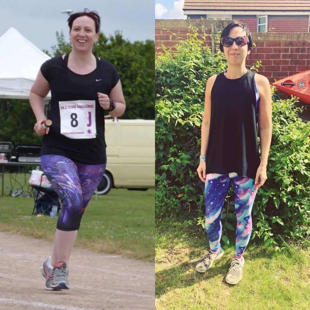 Client running and fitness progress shown side by side