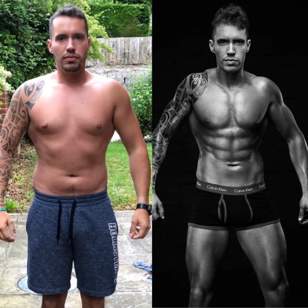 Client physique progress shown in two photographs