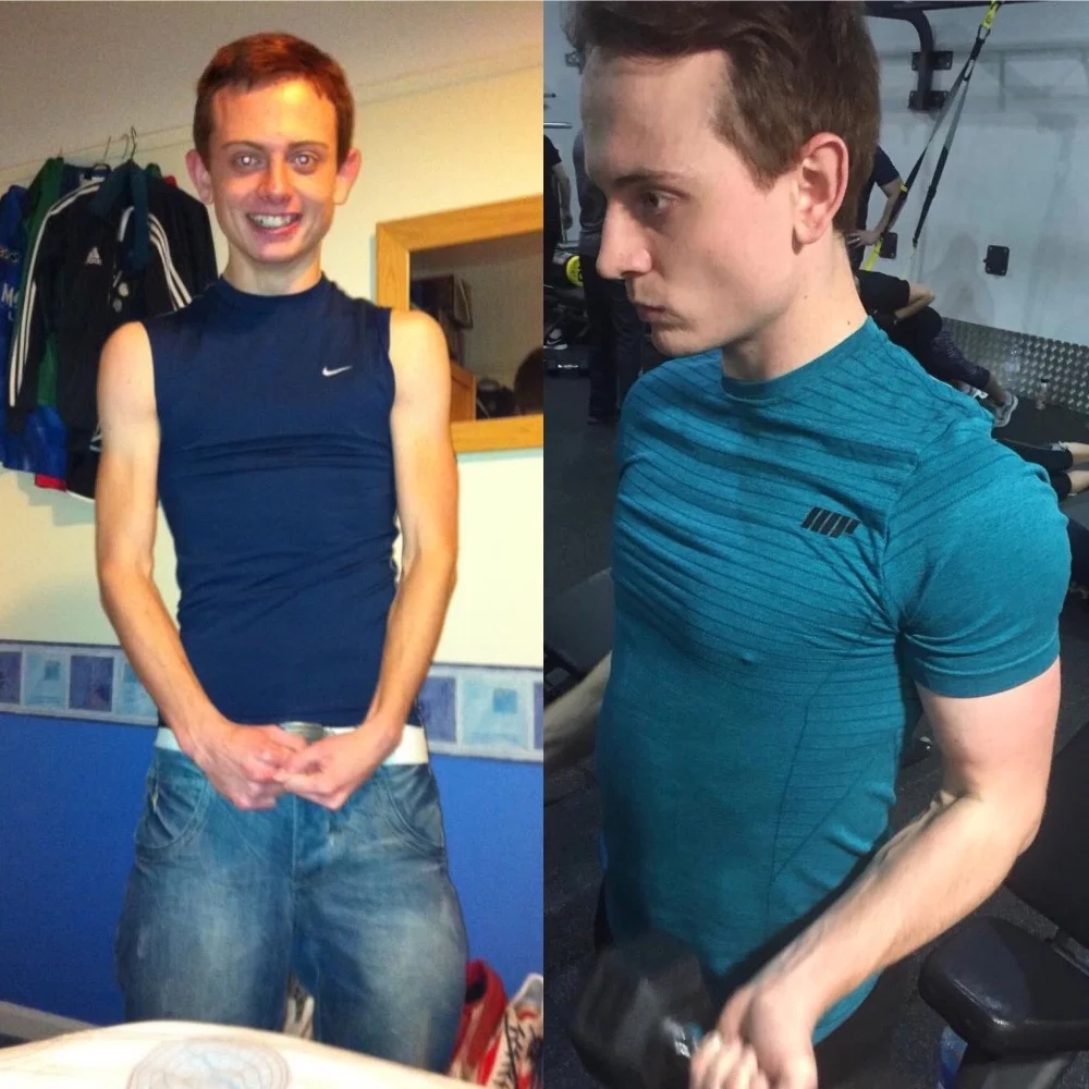 Client strength and physique progress shown side by side