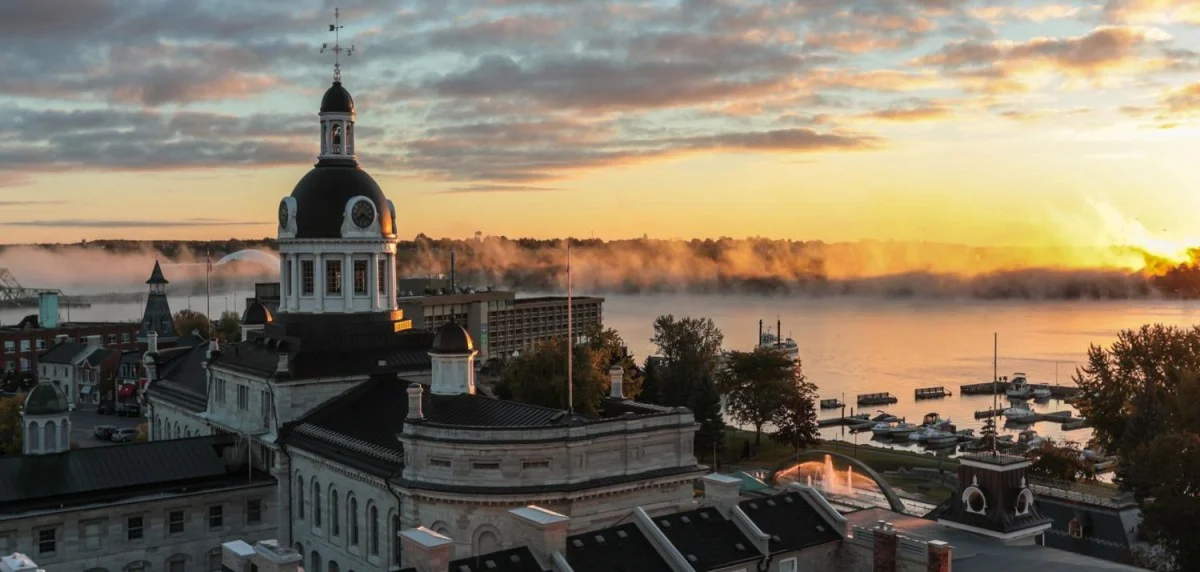 Kingston waterfront and city hall at sunrise