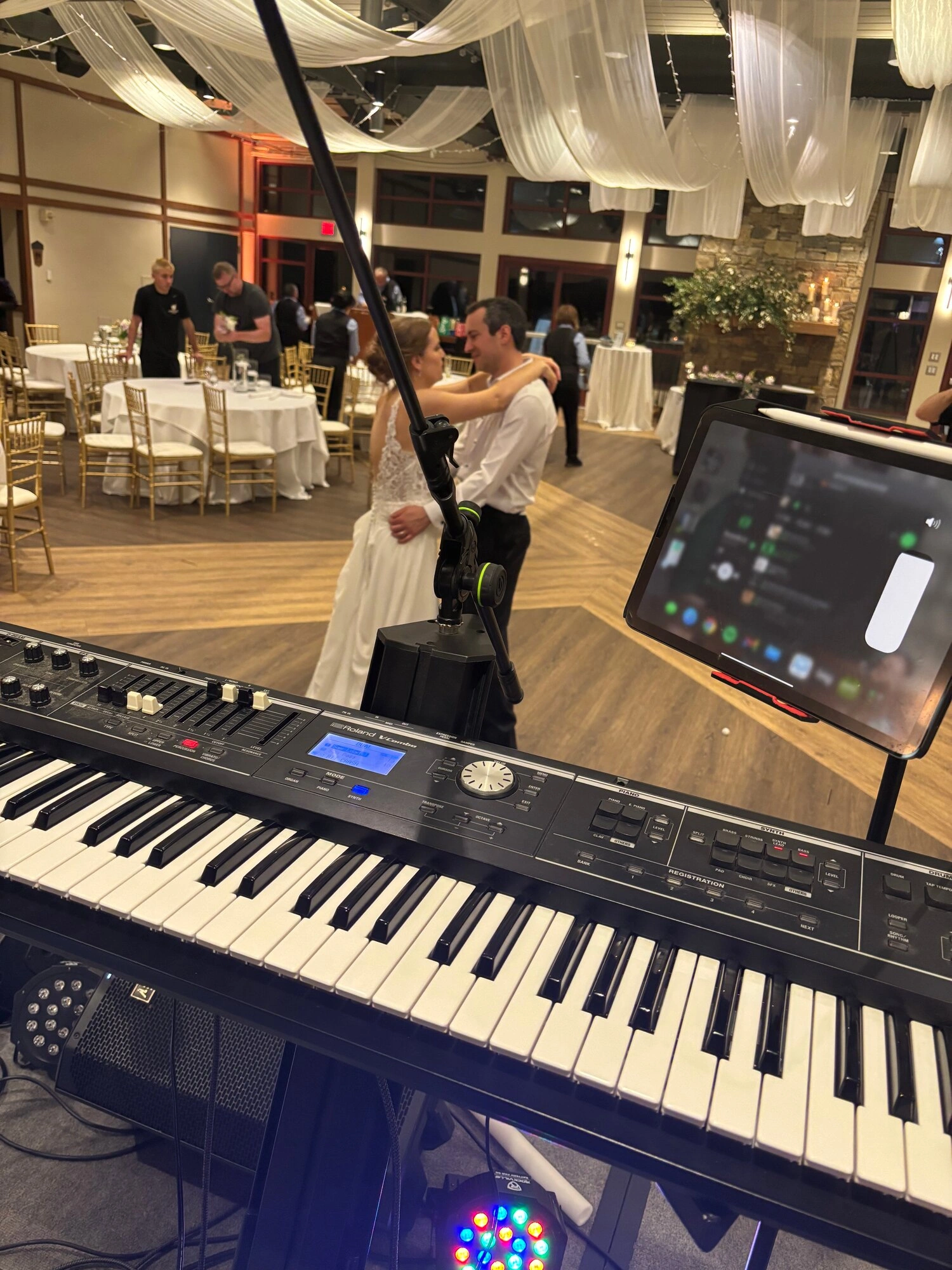 Chops’ keyboard rig overlooking a wedding reception