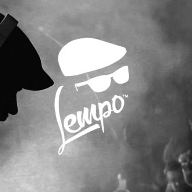 The Lempo logo, a flat cap and sunglasses, over a smoky crowd