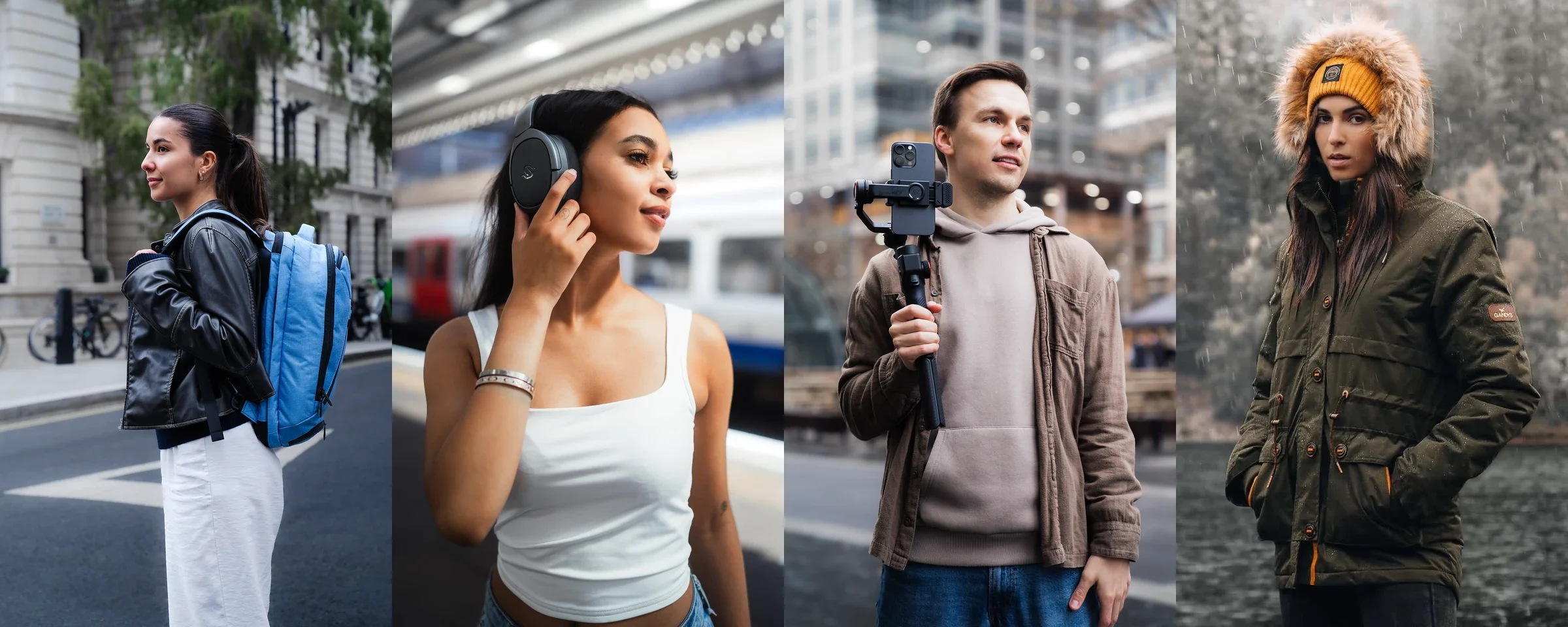 Commercial lifestyle portrait of a man using a phone in the city