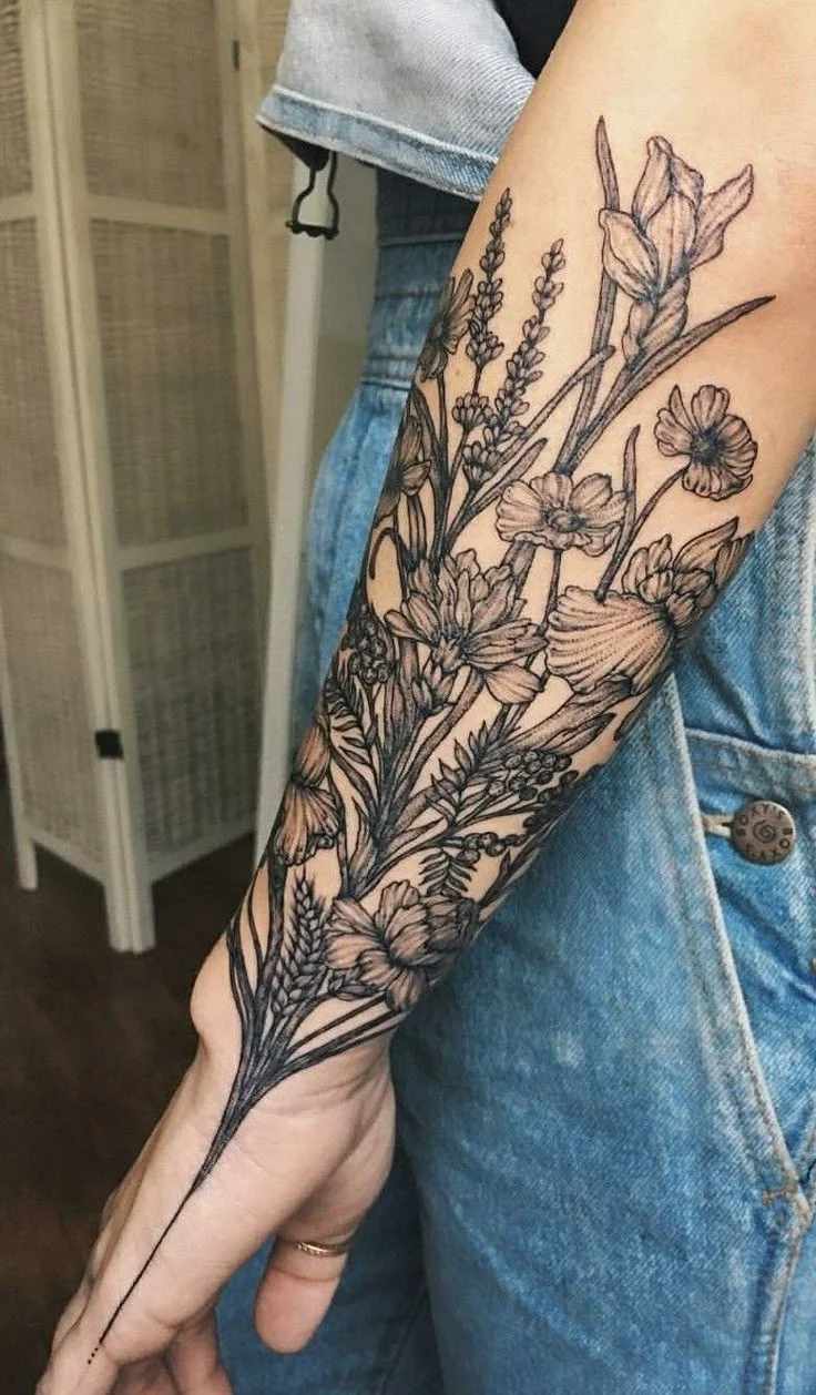 Black garden tattoo flash sheet