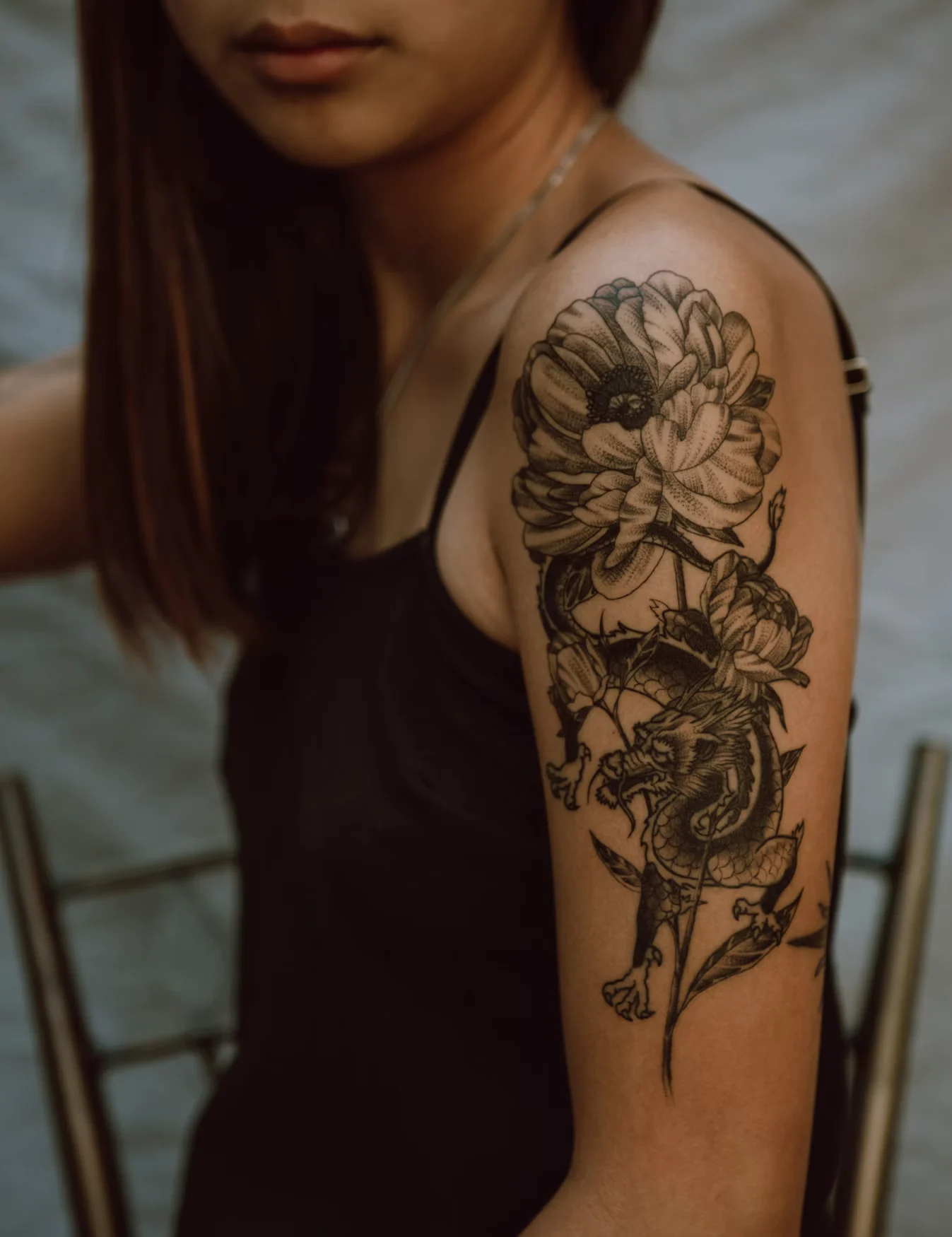 The same blackwork tattoo fully healed six months later