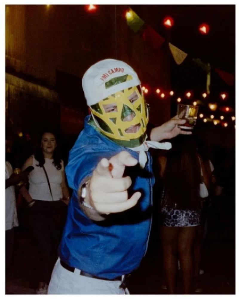 Lucha libre performer pointing toward the camera