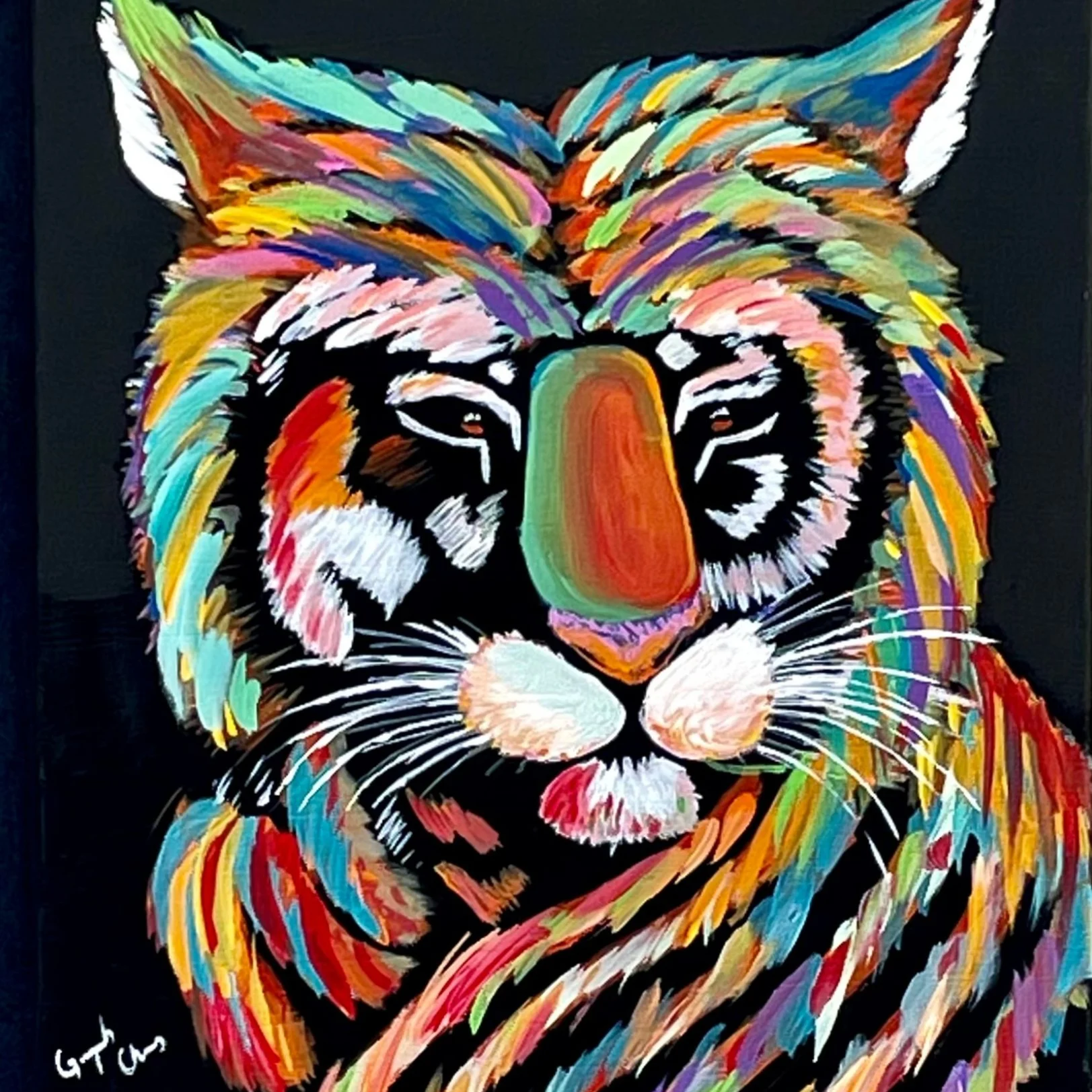 Bengal Spectrum: a rainbow-striped tiger on black