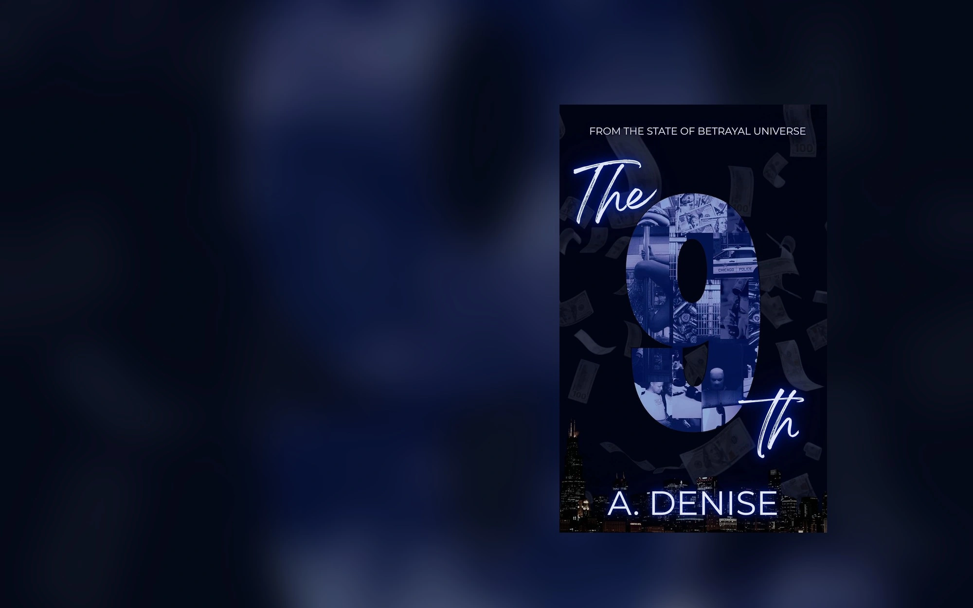 Cover of The Ninth by A. Denise: a neon “The 9th” over a Chicago skyline