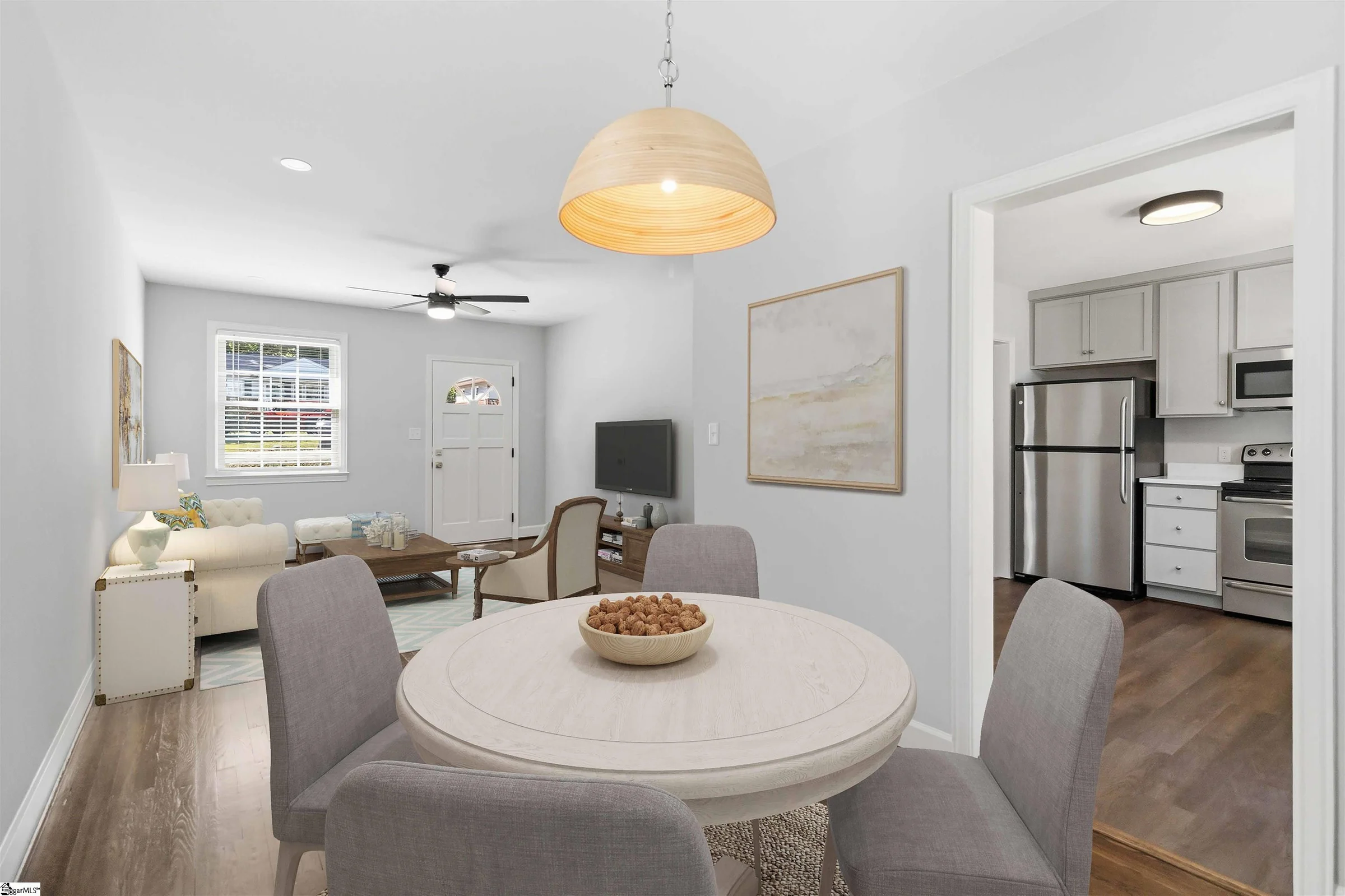 Sunny dining nook with a round table