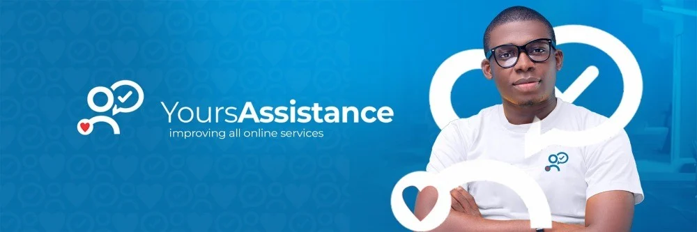 YoursAssistance brand banner featuring Gift Madujibeya