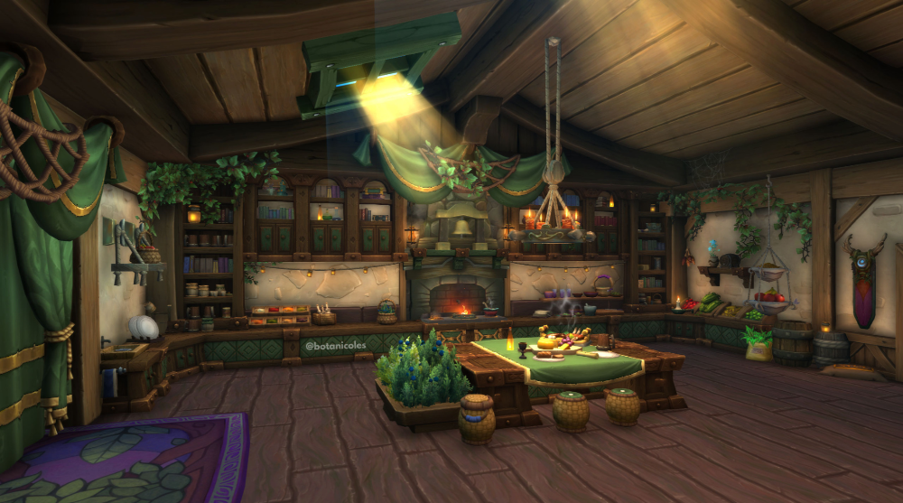 A cottage kitchen with a sunbeam falling on the table