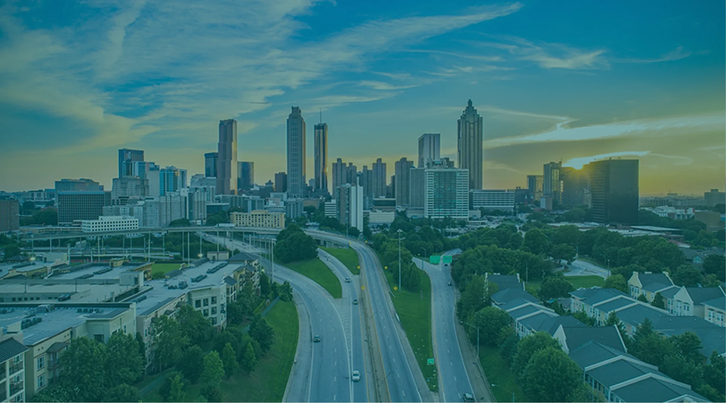 The Atlanta skyline above a highway