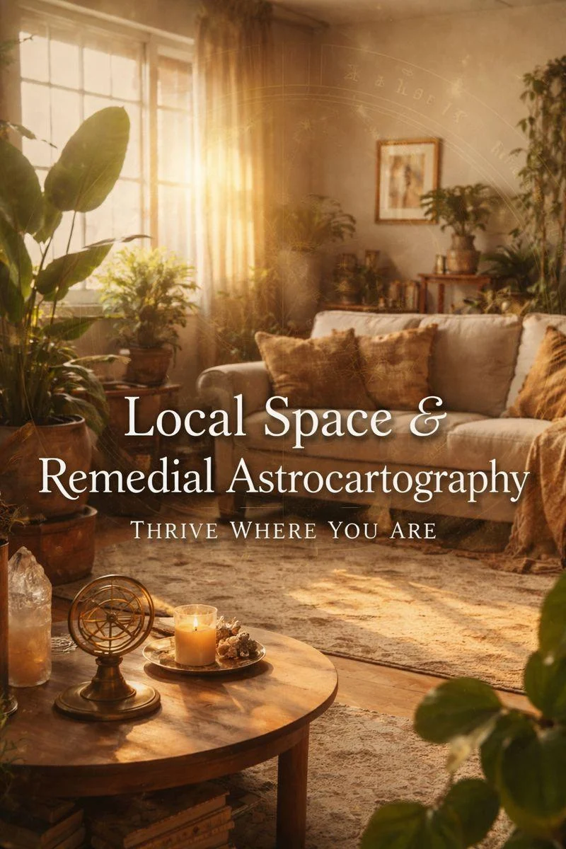 Warm sunlit room with a compass and Local Space title