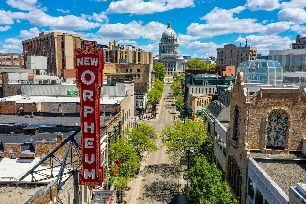 The Wisconsin State Capitol and downtown Madison skyline