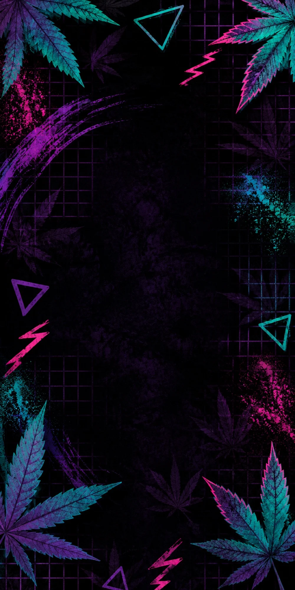 Neon Stoner Budeez cannabis-leaf pattern in violet, magenta and cyan