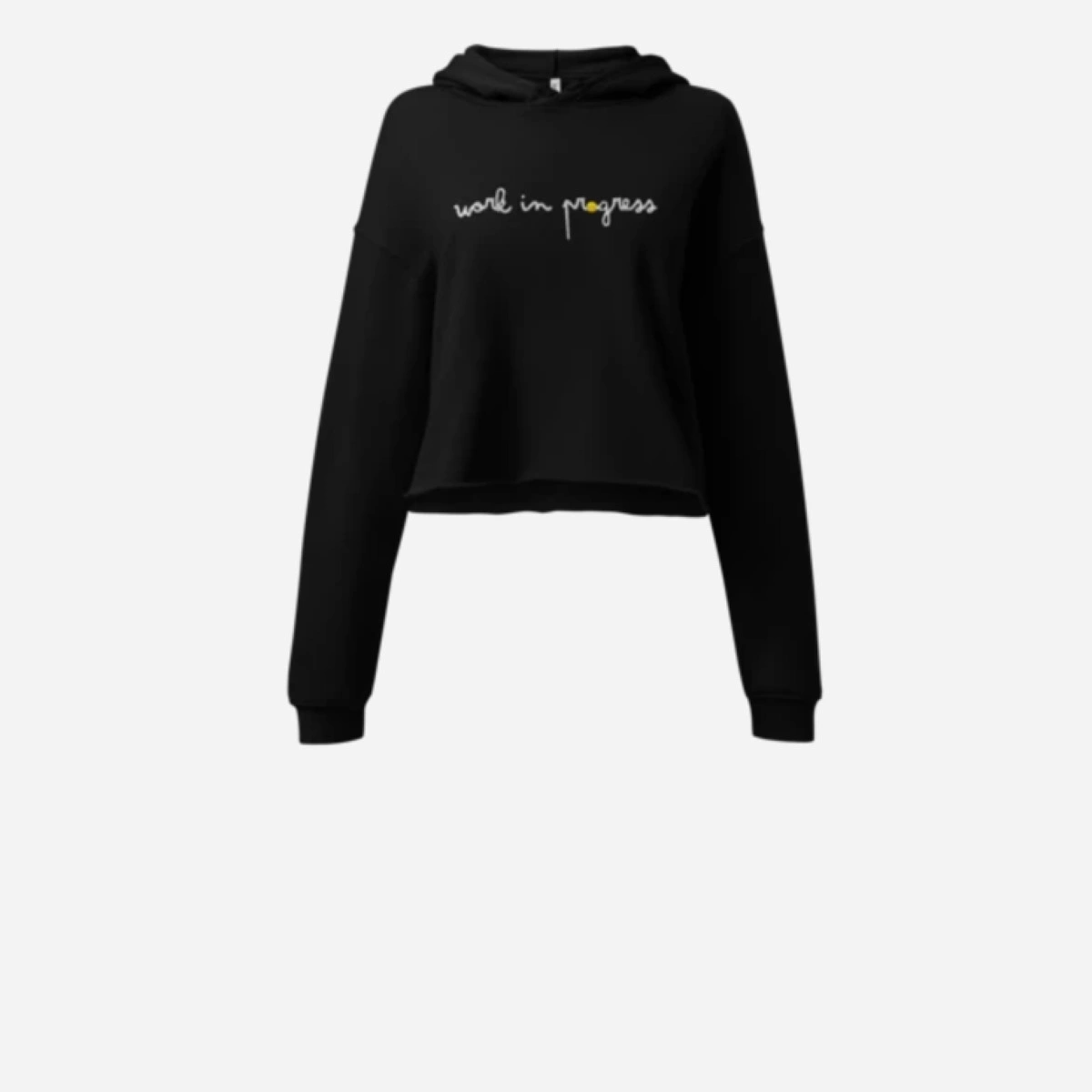 Black Work in Progress crop hoodie
