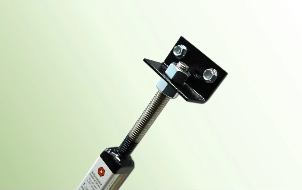 Close-up of the True Latch brace and its adjustable steel threaded end