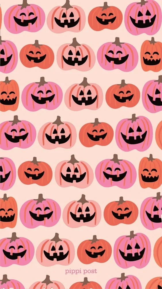 Rows of pink jack-o’-lanterns