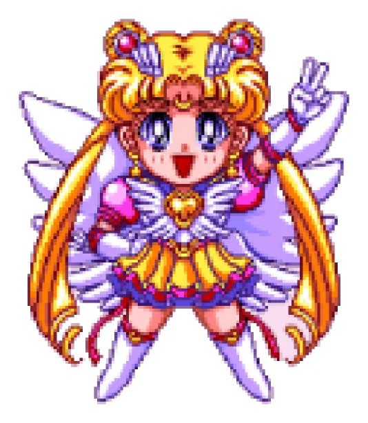 Pixel-art Sailor Moon making a peace sign