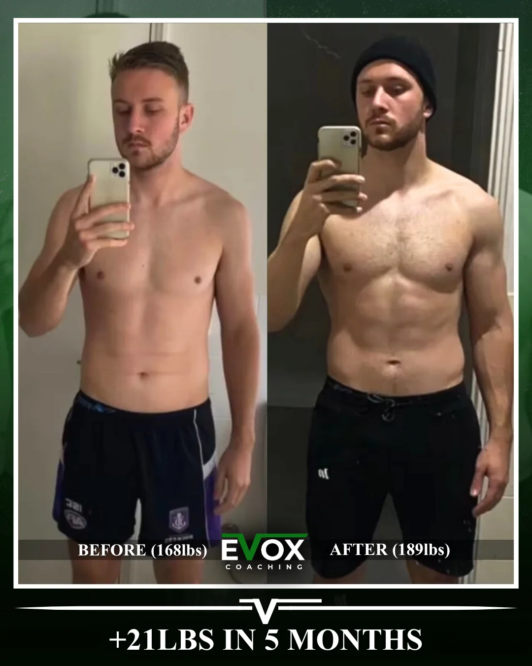 EVOX client muscle-building transformation over five months