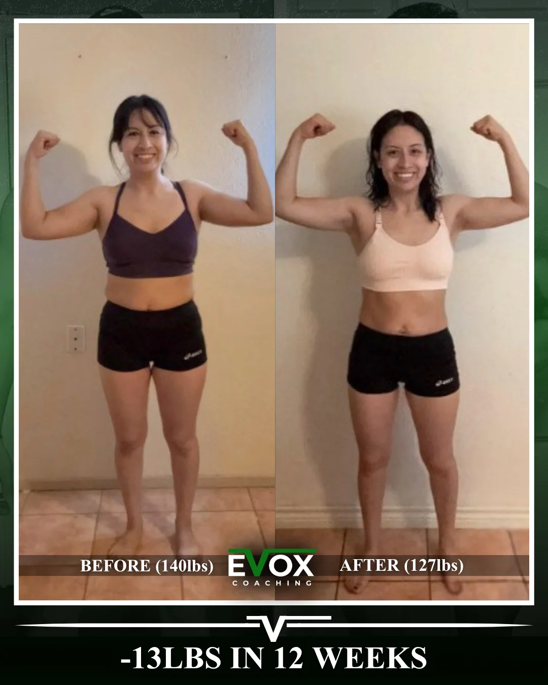 EVOX client fat-loss transformation over twelve weeks