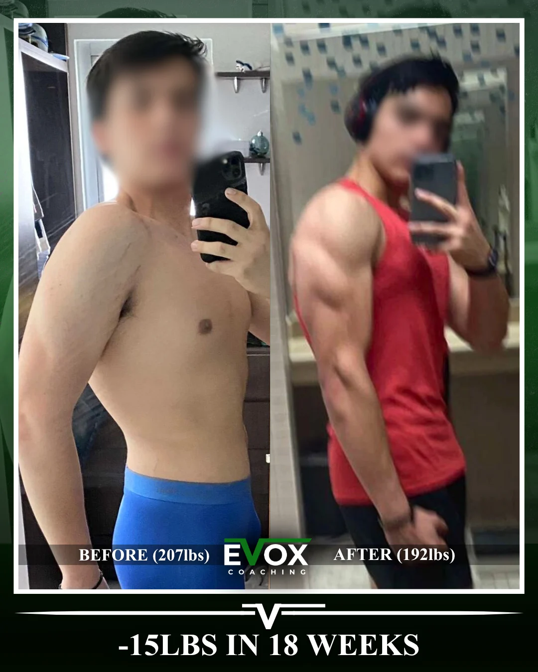 EVOX client fat-loss transformation over eighteen weeks