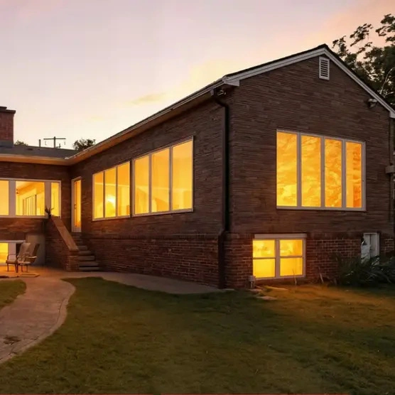 Brick contemporary at 1212 Northampton St in Holyoke, MA at twilight
